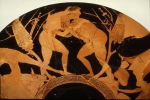 Theseus wrestles Cercyon