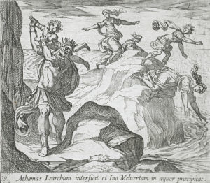 Athamas killing Learchus while Ino and Melicertes leap into the sea