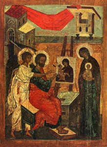 Luke painting the first icon of the Mother of God and Child