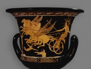 Red-figure calyx crater depicting Helios pulled in his chariot
