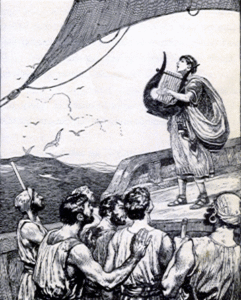 Arion singing his last song while the Corinthian sailors listen