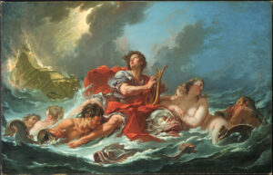 Arion holding a lyre and surrounded by dolphins, Nereids, and Tritones