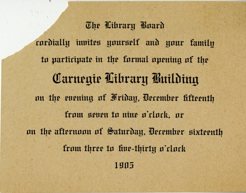 Carnegie Library Building invitation